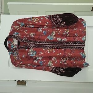 Johnny Was Workshop Velvet Floral Embroidered Burgundy boho blouse - M